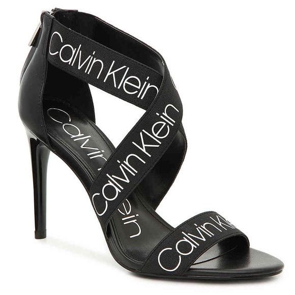 Calvin Klein Shoes - Calvin Klein Black Logo Salas Sandal Heels 8